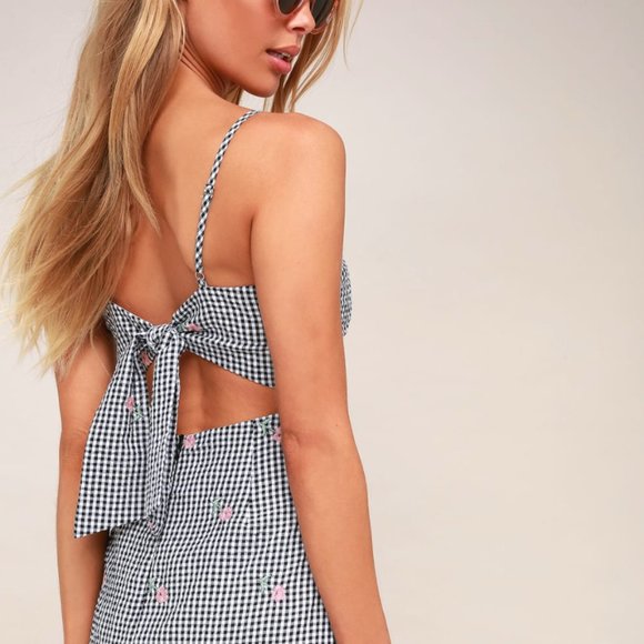 Lulu's Black and White Gingham Dress Tie Back Sz L - Picture 5 of 6